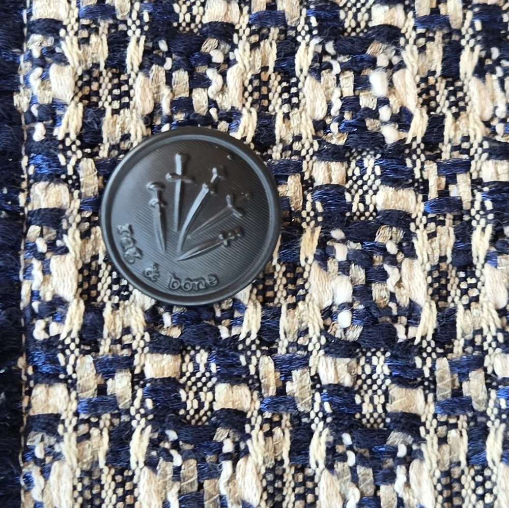 Rag & Bone Ezra Cotton-Blend Linton Tweed Long Blazer Size 0 Cream And Blue - Picture 5 of 9